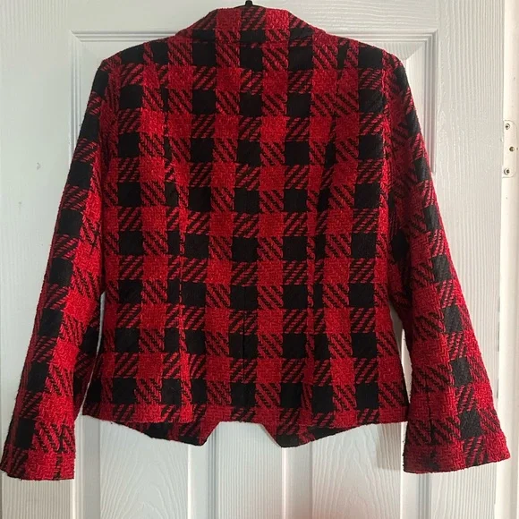 Coldwater Creek Red & Black Plaid Button Up Jacket Size 8 Womens - Picture 4 of 5